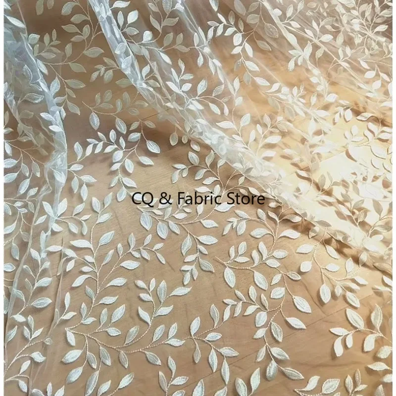 New High-Grade Leaf Embroidery Lace Fabric Wedding Dress Children's Dress Skirt Fabric DIY Handmade Accessories