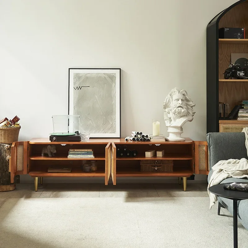

Stillwind minimalist, living room solid wood rattan, TV cabinet, swing door storage cabinet