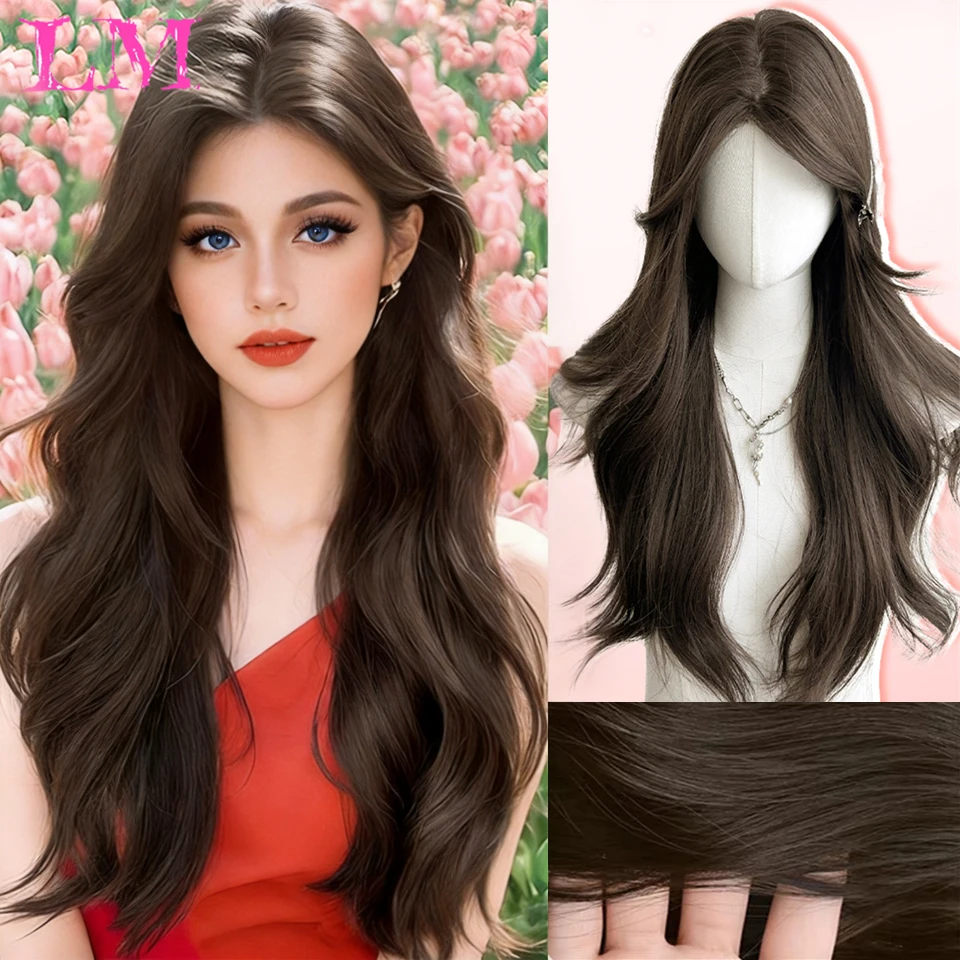LM Synthetic Wigs Black Long Body Wave Wavy Middle Wig For Women Ombre Blonde Brown Cosplay Wigs