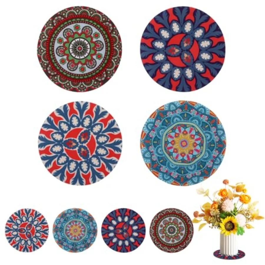8Pcs Boho Plant Coaster and Mat Floor Protectors for Indoor Outdoor Pots Flower Saucer and House Accessories Protect Table Desk