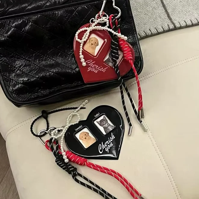 Black Red Love Card Holder Brand Braided Rope Bag Pendant Red And Black Nylon Rope Car Key Chain Bag Pendant Red Postcard Holder