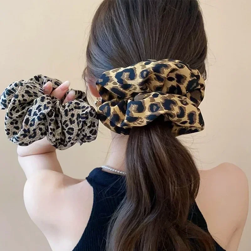 Leopard Print Hair Rope Women Girls Y2K Retro Versatile Elastic Hair Band Daily Soft Comfortable Hair Band Fashion Accessories