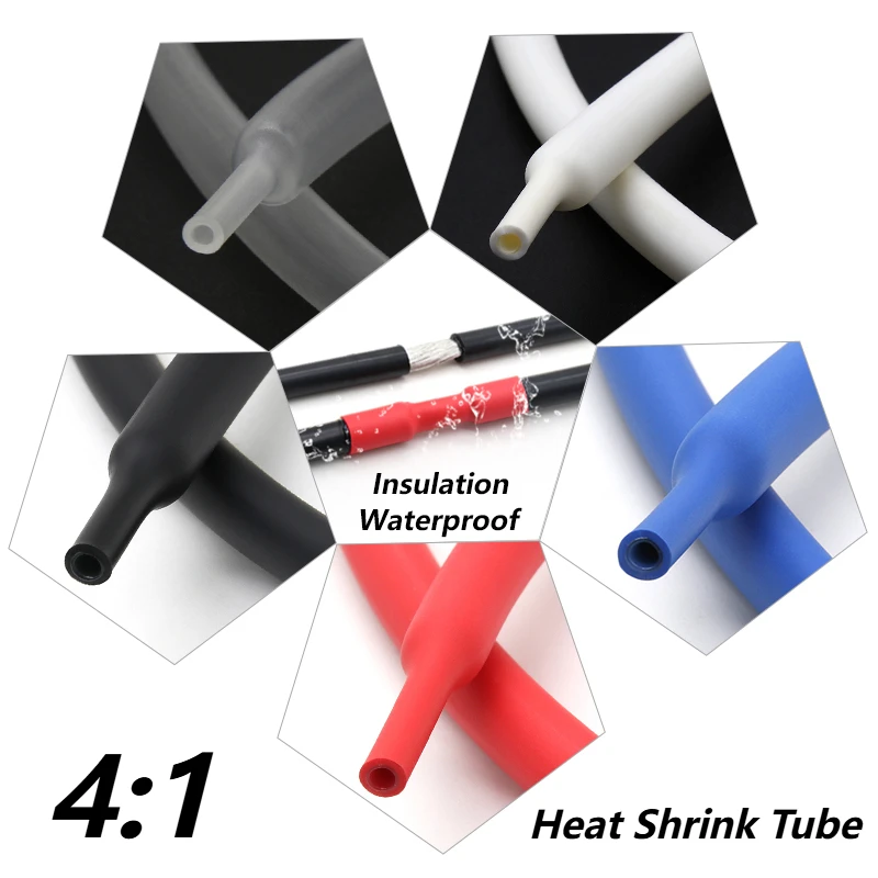 1m - 25m 4:1 Heat Shrink Tube with Glue Adhesive Sleeve Wrap Heat-shrinkable Cable Sheath Diameter 4 6 8 12 16 20 24 32 40 52mm