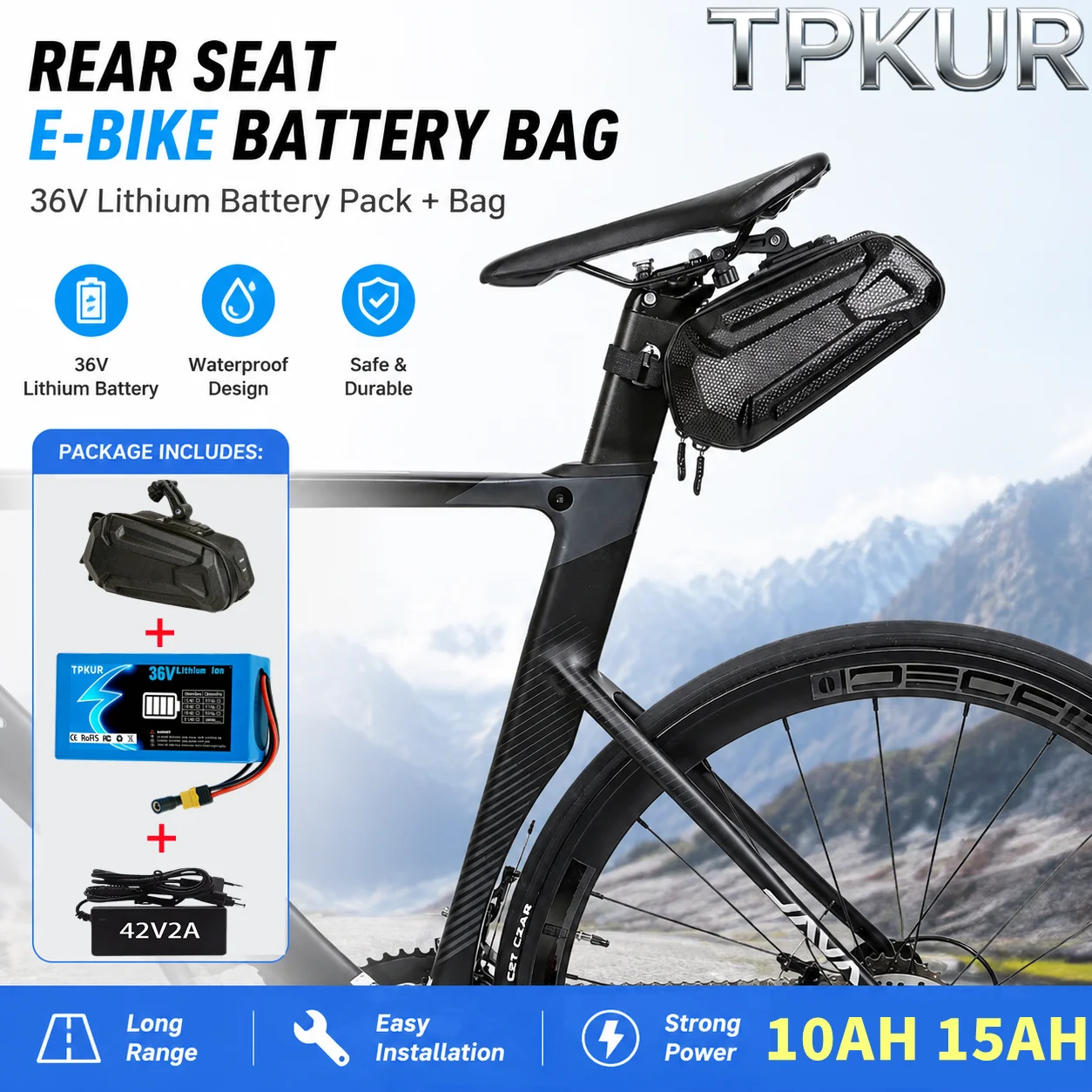 36V 10Ah 15AH triangular bag+electric bicycle battery pack intelligent BMS with charger rechargeable battery