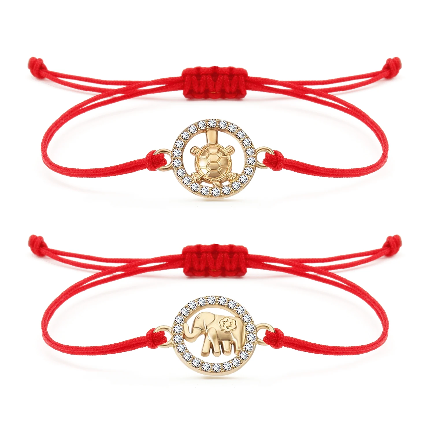 Zinc Alloy Rhinestone Crystal Round Circle Inside Sea Turtle Elephant Charm Bracelet Women Red String Handmade Jewelry Present