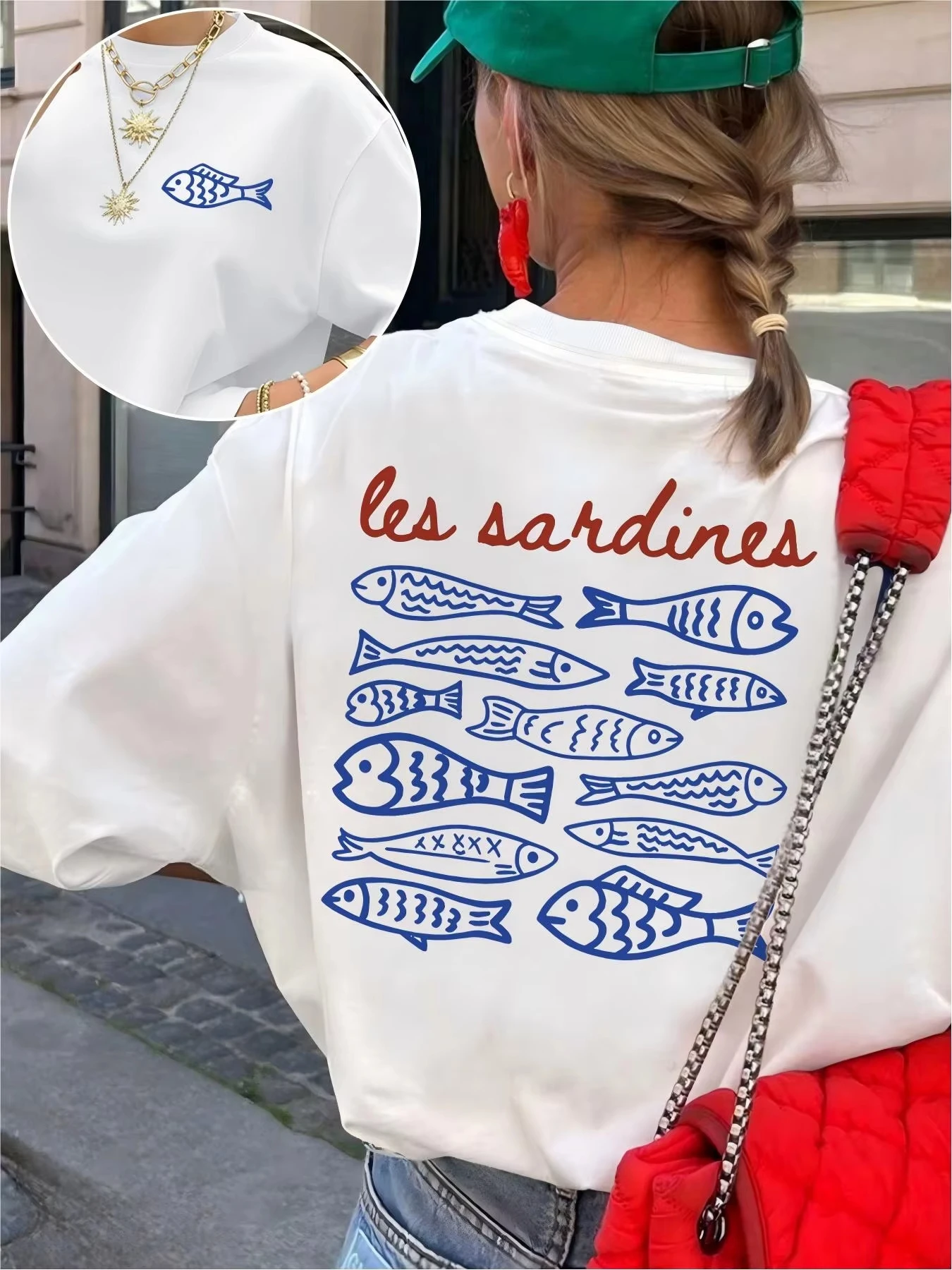 Camiseta con Estampado de Sardinas Francesas, Verano 2026, Unisex, de Algodón, para Adultos y Niños, Estilo Retro para Uso Diario