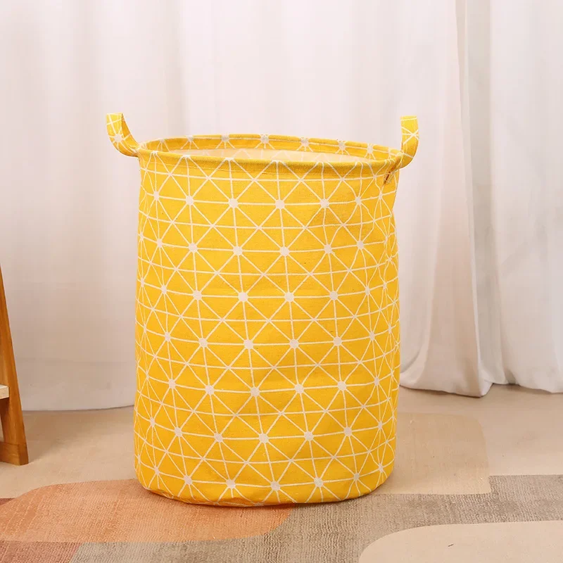 Portable Foldable Home Laundry Storage Bag Print Laundry Basket Cotton Linen Hamper for Kids Toys Dirty Clothes Basket Large