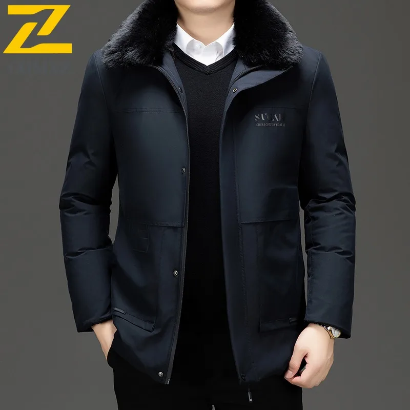 

Men's Faux Fur Collar Cotton Coat Mid-Length Business Style Thickened Warm Windproof Mature Classic Versatile Winter Outerwear