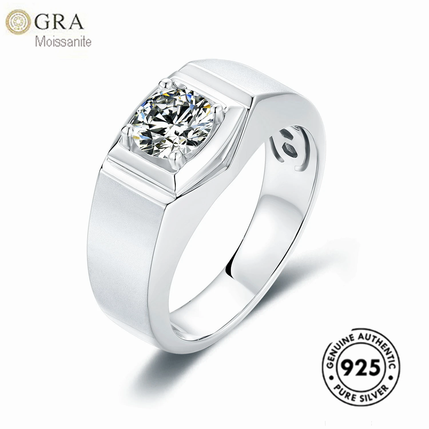 Single Stone Diamond 1ct Real Moissanite Solid 925 Sterling Silver Men Wedding Moissanite Ring Ready For Ship