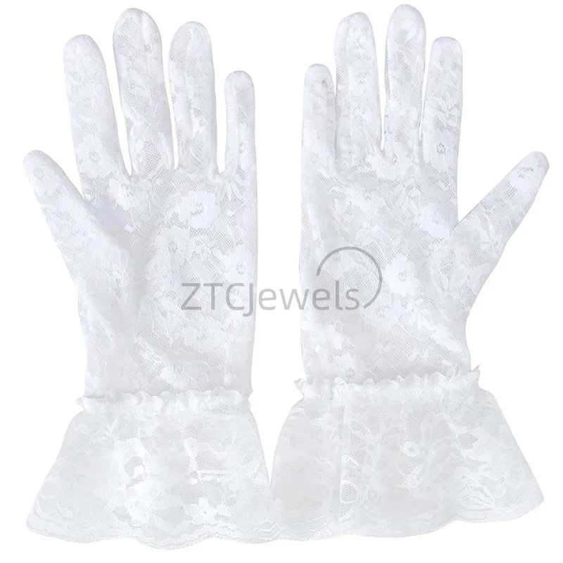 Gants courts en dentelle transparente pour femmes, Vintage, Derby Tea Party, longueur de poignet, gants floraux pour dîner, accessoires de Costume d'halloween