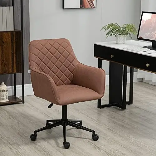 

Mid Back Office Chair Swivel Computer Desk Chair with Adjustable Height, Microfiber Cloth, Line Design, and Padded Armrests, B