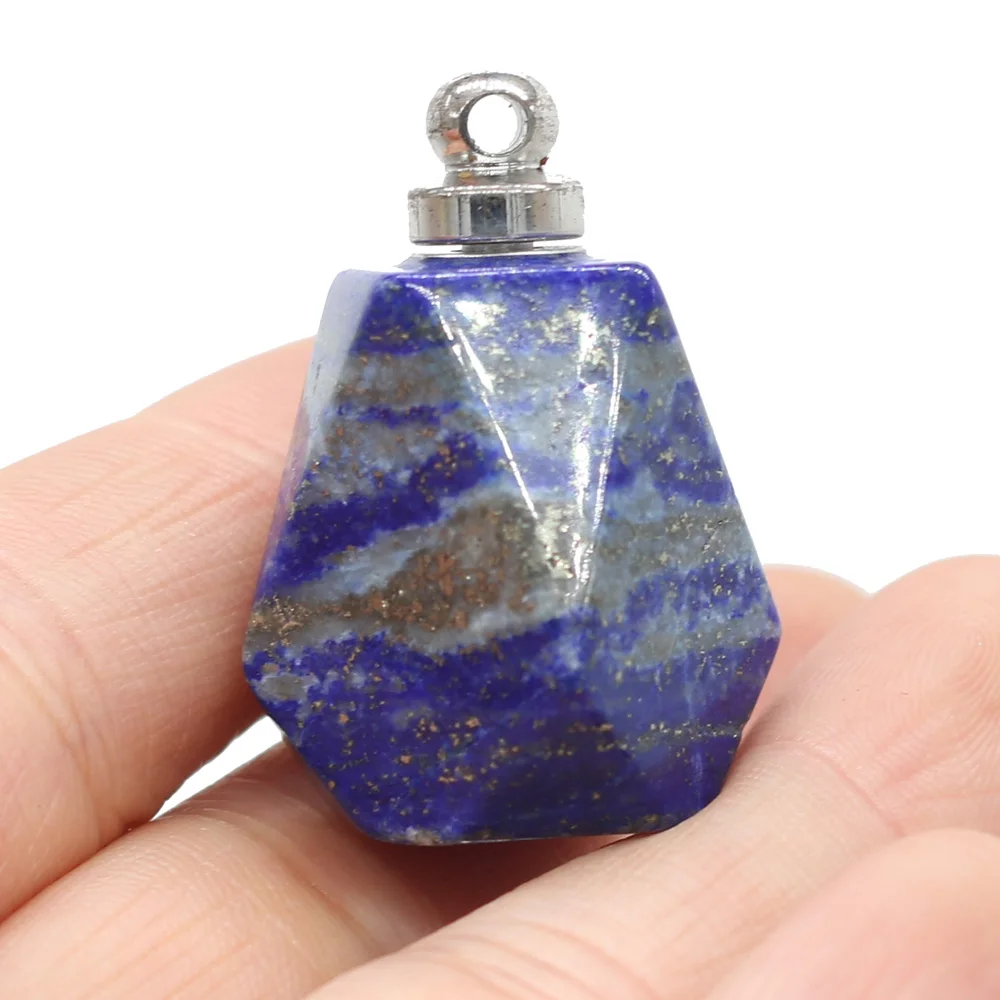 5pcs Natural Stone Perfume Bottle Pendant Essential Oil Diffuser Rose Quartz India Agate Pendant for Making DIY Jewelry Necklace