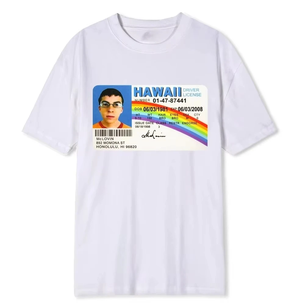 Mclovin ID Card Superbad Graphic T-Shirt, Unisex Vintage Y2K Aesthetic Tee, Summer Casual Homme Women Fashion Tops