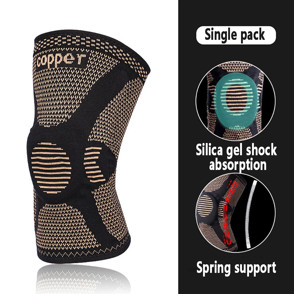 1Pcs Copper Ion Knee Pads Spring Bar Support Breathable And Sweat-Absorbent Elastic Compression Patellar Wear Bilateral Support