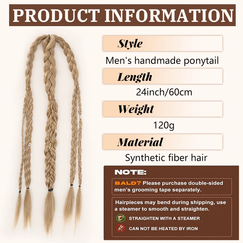 Synthetic Long Braided Ponytail Extension Twist Box Braids Pony Tail Hairpieces with Hair Ring Elastic Tie for Men Daily Party