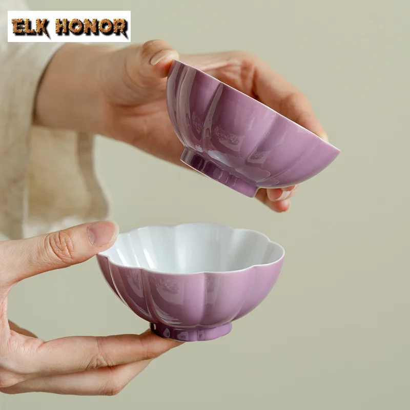

2pc/lot Violet Purple Teacup Aesthetic Tea Bowl Set Of Cups Tea-tasting Smelling Cup Chazhan Master Cups Chinese Tea Set 90ml