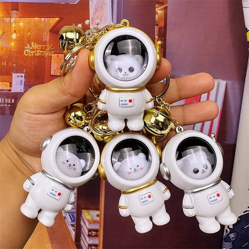 1Pcs Cute Romantic Starry Sky Bear Light Up Night Light Keychain Fun Light Up Cat Astronaut Toy Girls Bag Decoration Charm Gifts