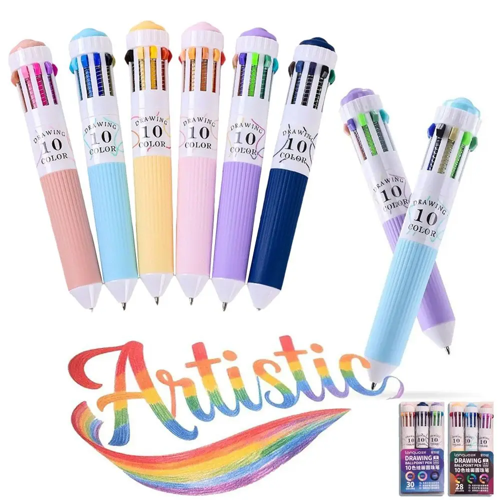 3Pcs/Box Gifts 10 Color Drawing Ballpoint Pen 0.8mm Colorful Colored Pens Retractable Multicolor Pens for Painting Study Marking