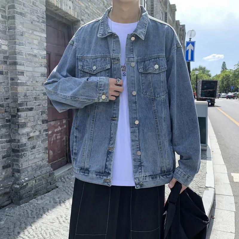 Casual Men's Denim Jacket Trendy Street Style Korean Version Retro Spring Coat Long Sleeve Loose Fit Jeans Outerwear