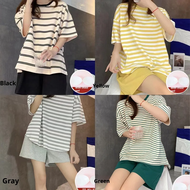 

Новое поступление лета: мягкий полосатый топ с короткими рукавами для девочек и шорты в тон, комплект верхней одежды, студенческие пижамы, комплект домашней одежды