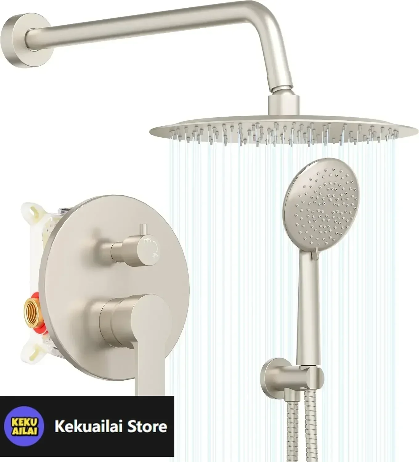 

Душевая система, набор смесителей для душа с балансировочным клапаном, 10-дюймовые насадки для тропического душа с ручным распылителем, настенный монтаж