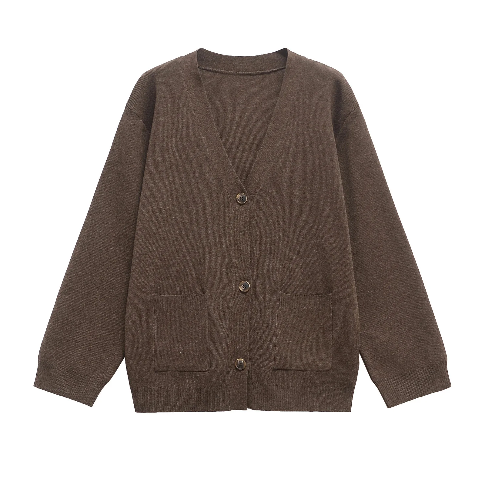 New 2025 Fashion Autumn Fall Sweater Simple Versatile Brown Cardigan Women Casual Knit V-Neck Buttons Sweater Cardigan Coat
