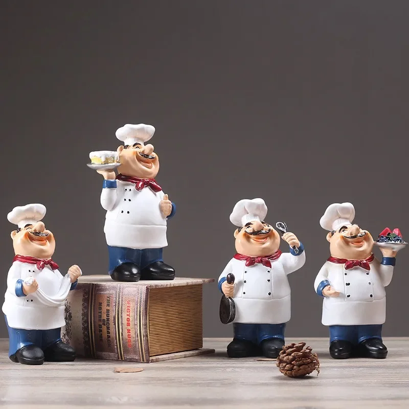 

Multiple Styles Resin Chef Statue Cartoon Restaurant Chef Figurine Cook Ornament Home Kitchen Cute Sculpture Tabletop Decors