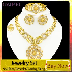 Vintage Jewelry Sets For Women Plant Flower Big Pendant Quality Necklace Earrings Ring Bracelet Set Jewelry Trending