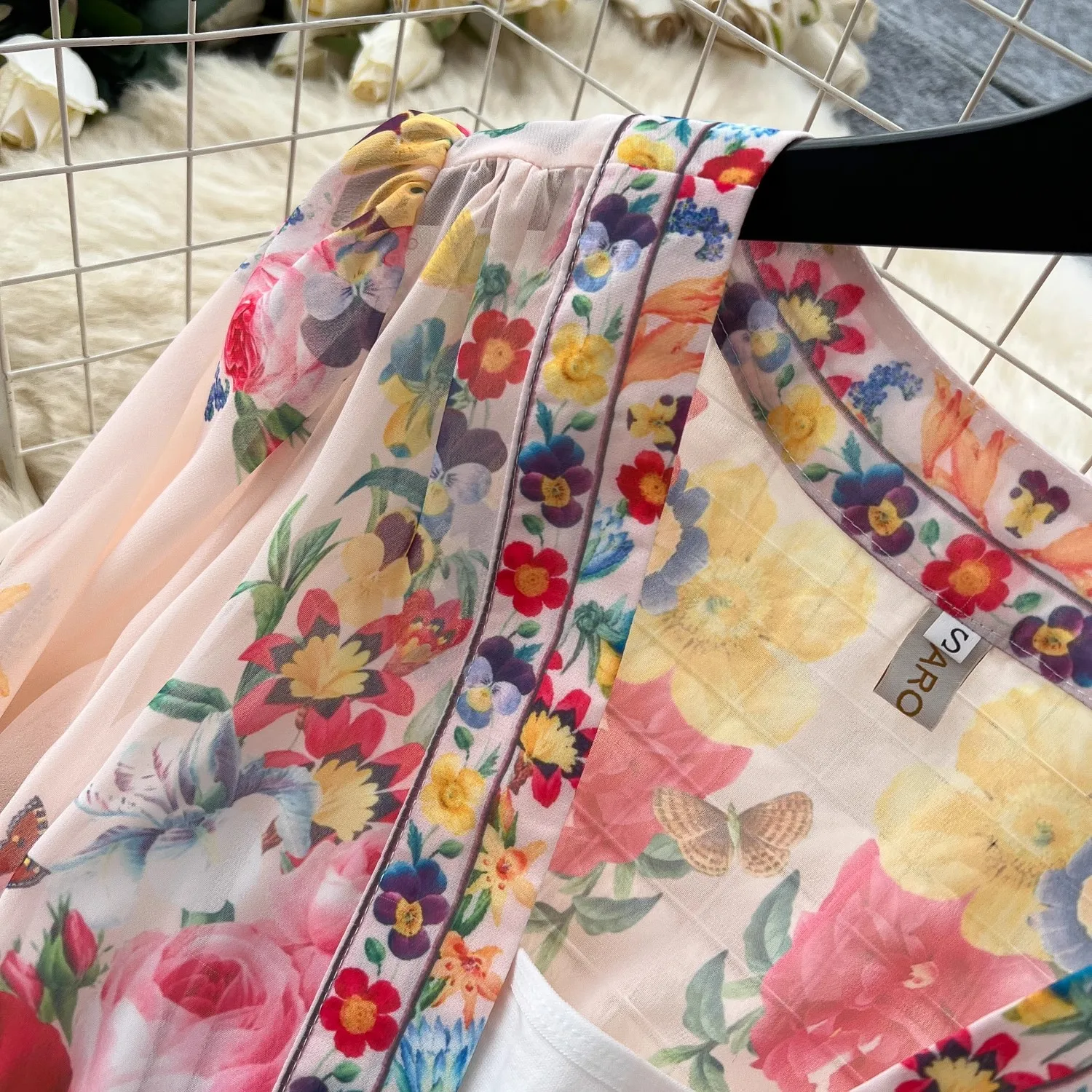 Moda lindo flor chiffon maxi babados vestido feminino sexy decote em v profundo manga longa lanterna floral impressão boho robe vestidos