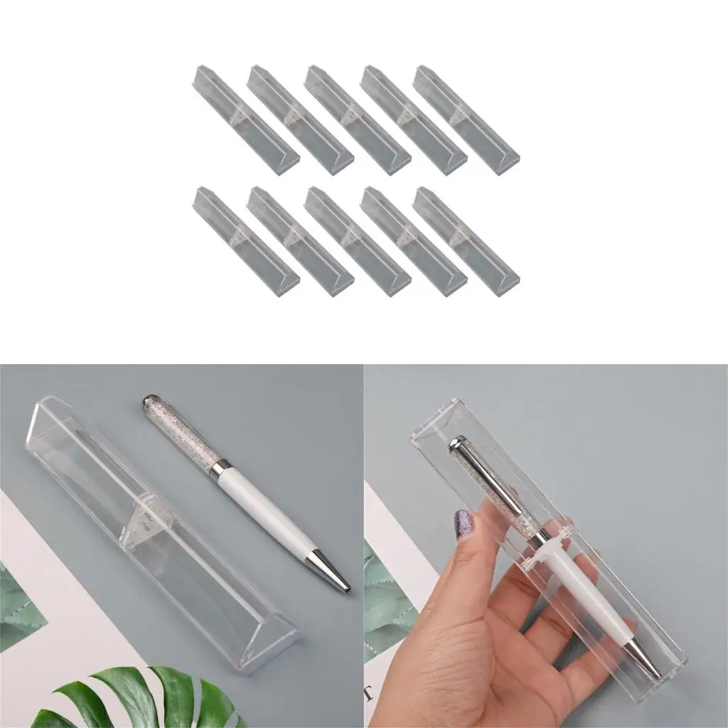 10 Pieces Pencil Holder Triangular Single Pen Case Clear Pen Boxes