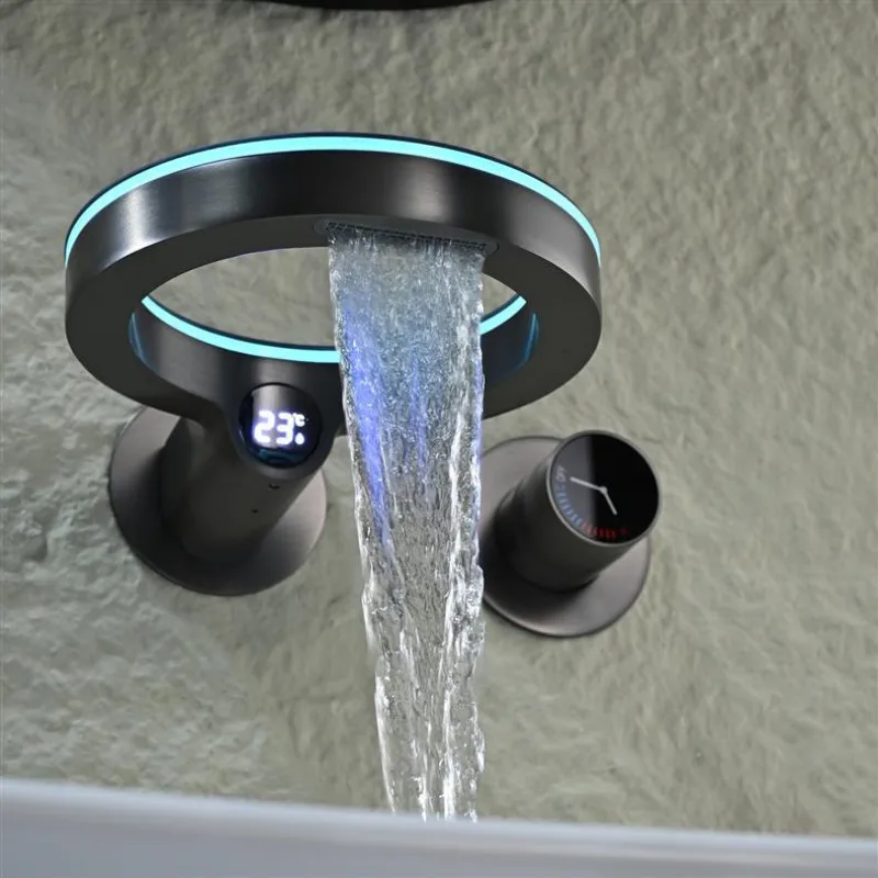 New Arrival Basin Faucet Wall Mounted Led Digital Display Bathroom Sink Tap Hot and cold Round Circle In-wall Mixer