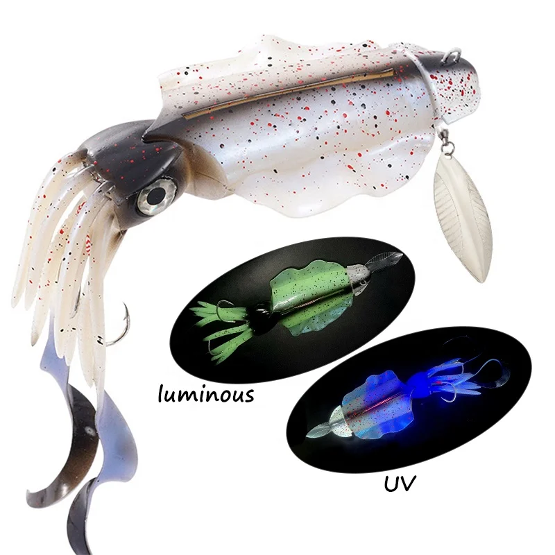 

TAKEDO LD01 26CM 285G Luminous UV Effect Squid Jig Fishing Lure With Spinner Spoon Soft Bait Octopus Fishing Lures with Hooks