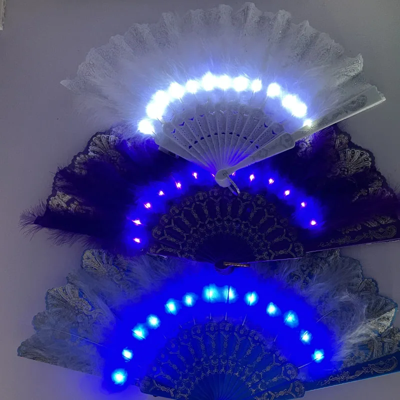 

Floral Glow Light Up LED Hand Fans Feather Luminous Props for Dance Church Party Gift Show Bar Home Wedding Festival