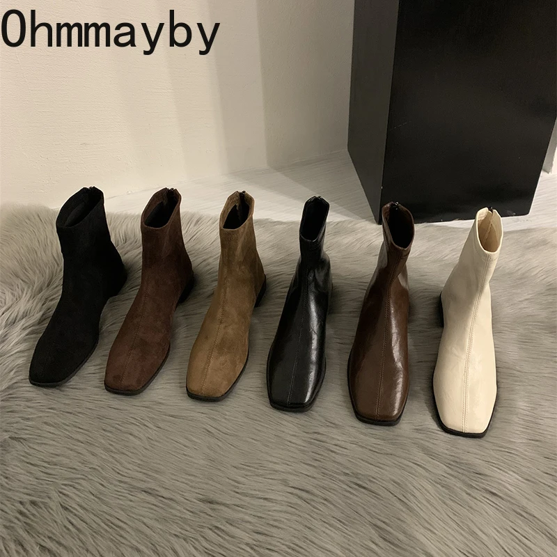 2025 Spring Autumn Women Modern Ankle Boots Fashion Square Toe Short Booties Ladies Casual Low Heel Shoes