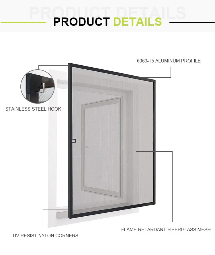 

Door and window screen custom removable aluminum frame screen glass fiber dust insect flying mosquito window screen mesh