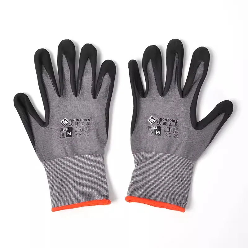 MicroFoam Nitrile Coated Gray Work Gloves, Breathable Seamless Knit Nylon Safety Gloves for General Purpose
