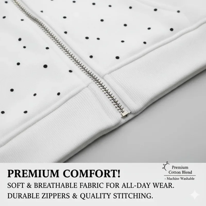 Music Y2K Polka Dot Hoodie Autumn Winter Aesthetic Hooded Sweatshirt Cute Printed Graphic Outerwear Sweet Girl Jacket Casual New