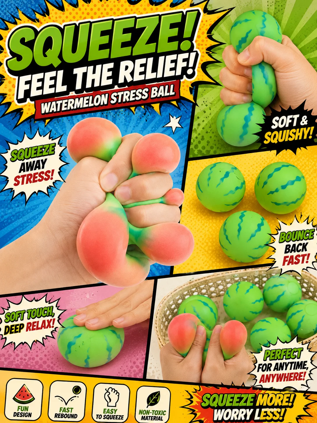 1PC | Color Changing Watermelon Squeeze Fidget | Slow Rebound Stress Relief Sensory Gadget | Soft Stretchy Decompression Desk Accessory