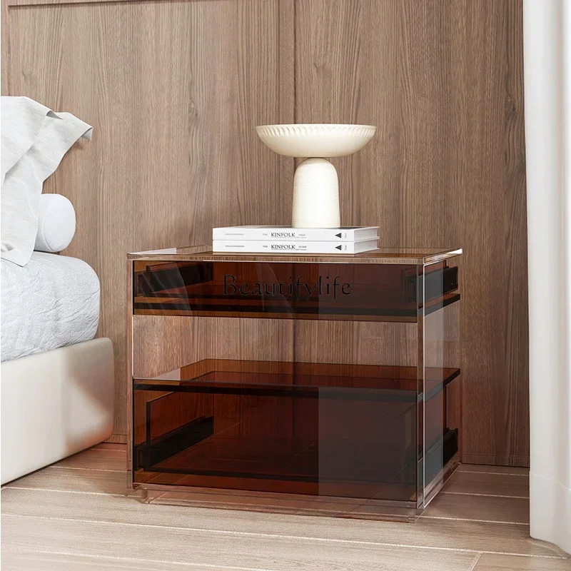 

Acrylic integrated bedside table bedside simple modern light luxury Italian rackL