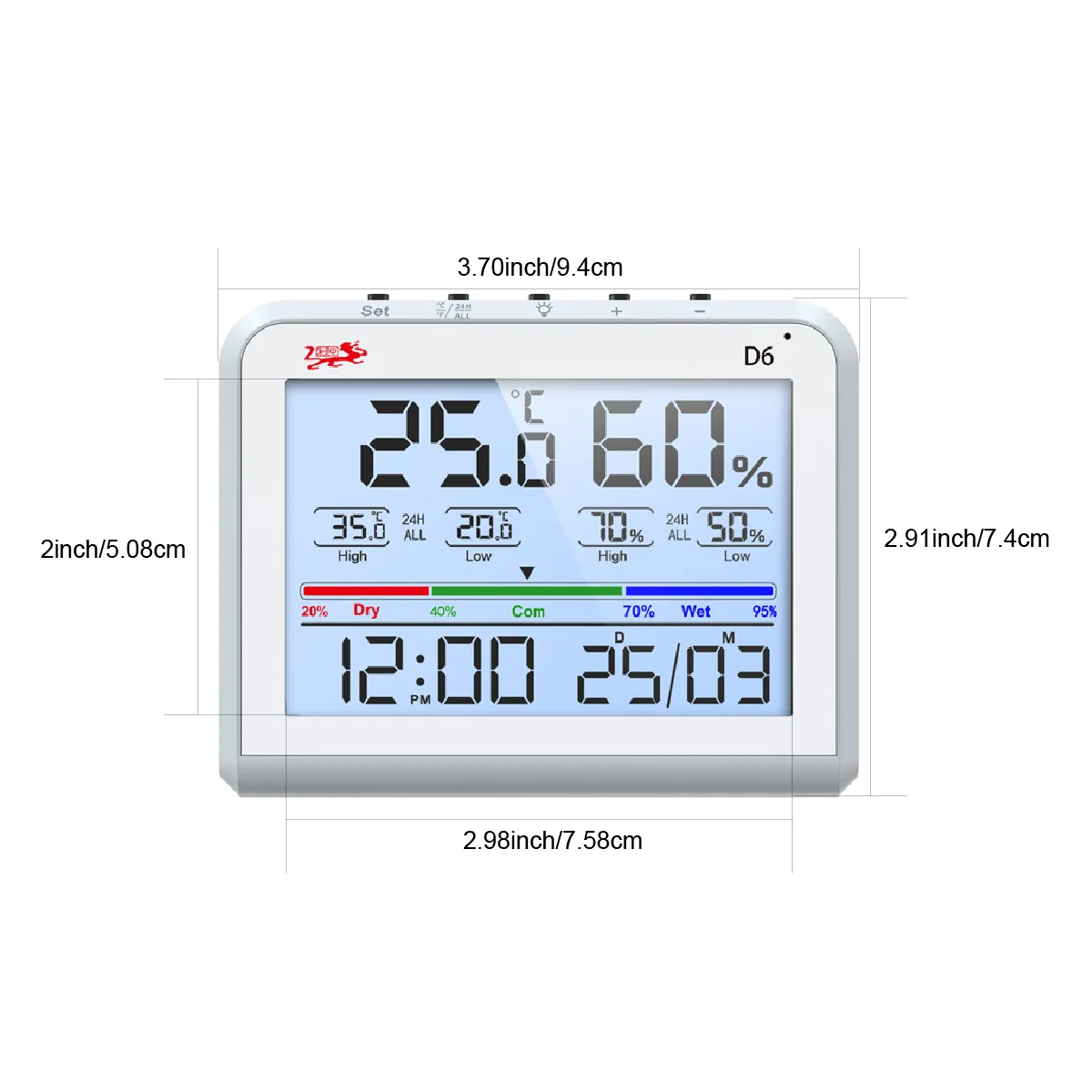 D6 Clock Temperature and Humidity Meter Thermo-hygrometer With Max and Min Value for Nursery Garden Home Lab Museum Office Use