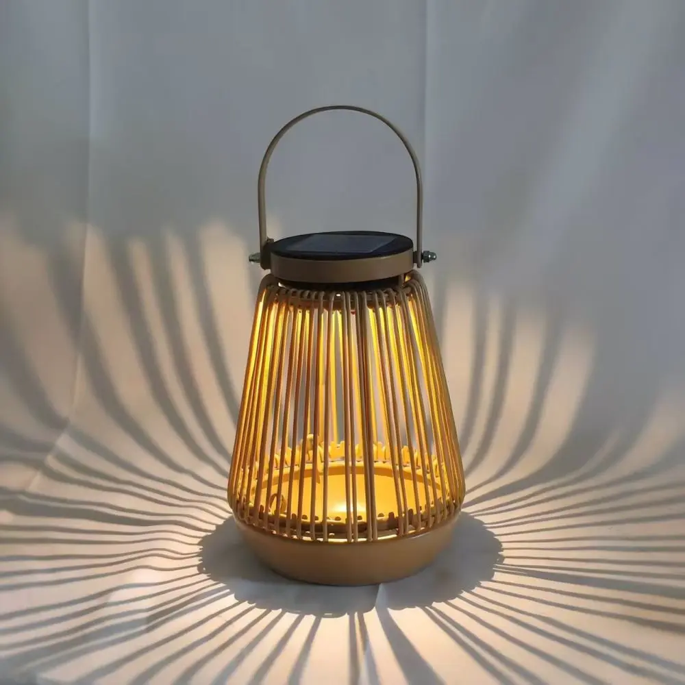 Retro Solar Garden Hanging Light Outdoor Wicker Lantern Decorative Waterproof Lamp For Terrace Balcony Backyard Decor