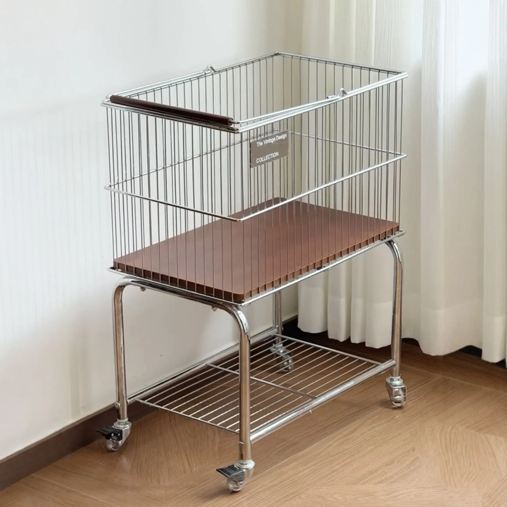 Customizable Large Double Layer Vintage Sle Mobile Laundry Basket Home Use Utili Cart Nordic