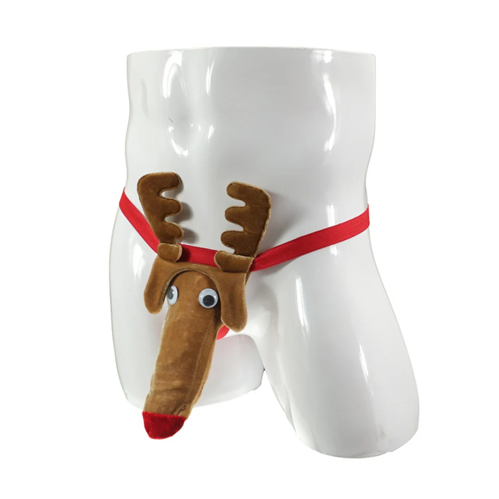 เส้นใยโพลีเอสเตอร์ชุดชั้นใน G-String กางเกงถุงน่องคริสต์มาส Reindeer ตลกชุดชั้นในสีกากี Mens หนึ่งขนาด