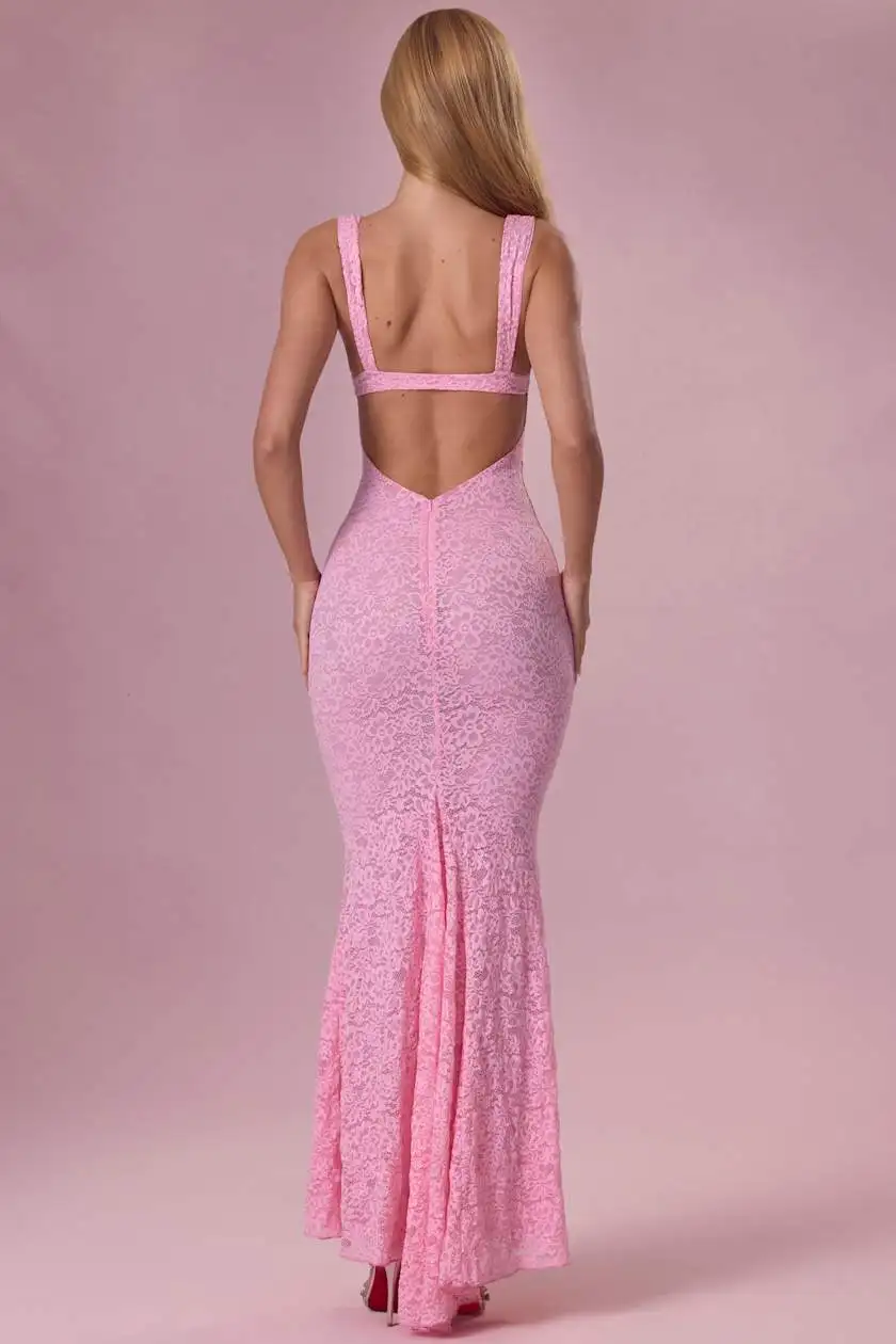 

Sexy Backless Lace Mermaid Maxi Dress Wedding Guest Bridesmaid Evening Party Bodycon Gown