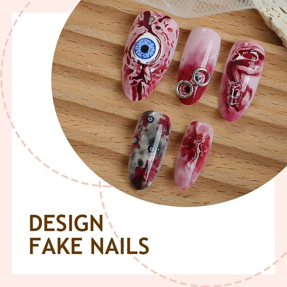 3D Eye Stitch Design Handmade Halloween Artificial Nails 24 Pcs