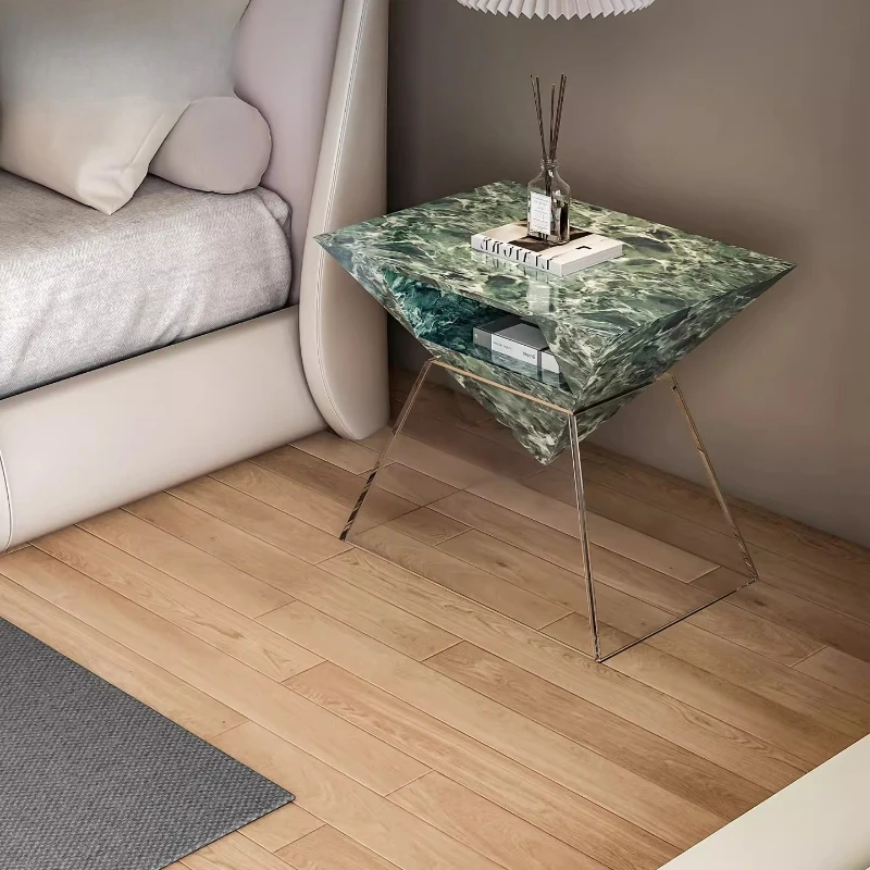 

New minimalist light luxury bedside table simple natural luxury stone marble high-end high-end Italian villa master bedroom