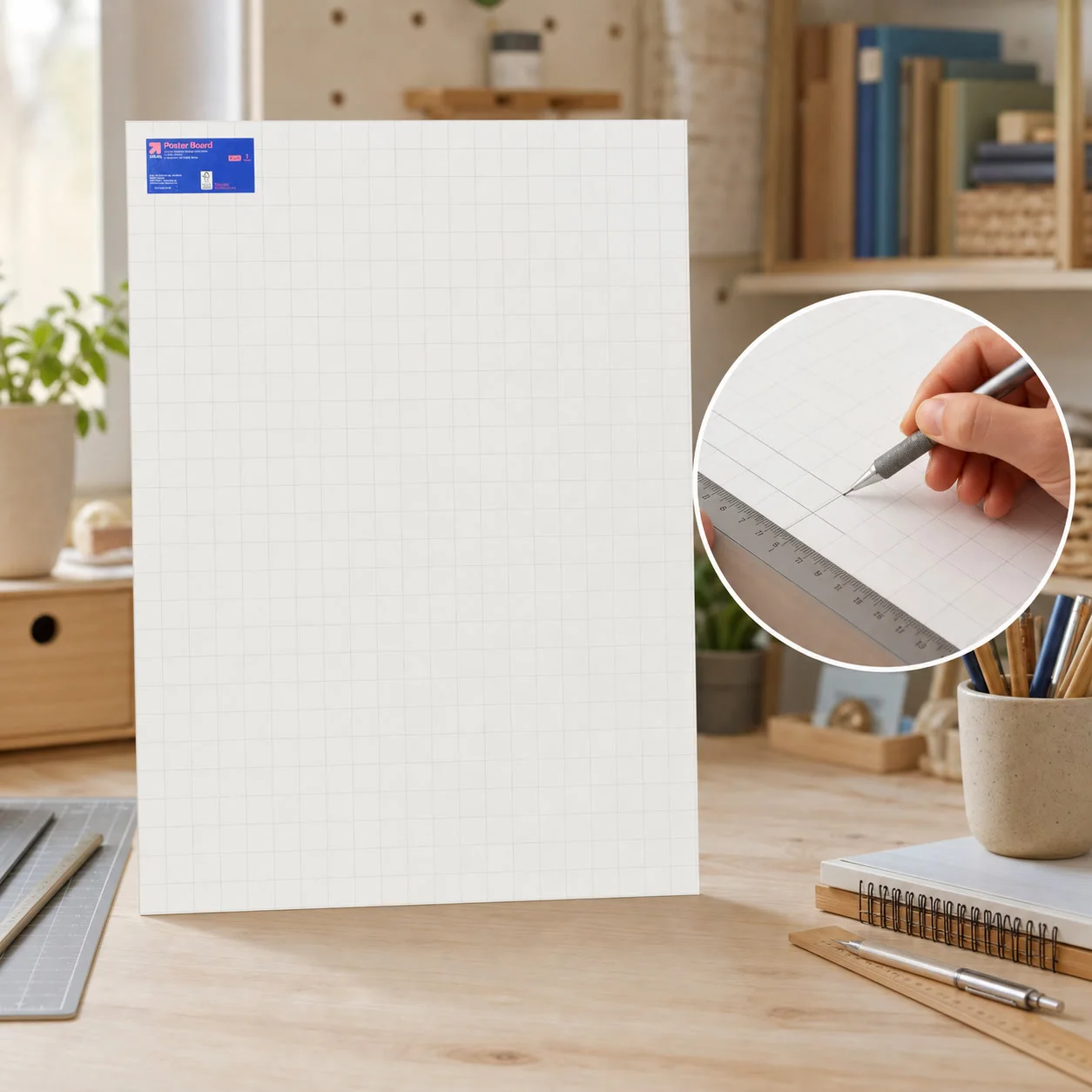3pcs 22in x 28in White Poster Board With Faint Gridlines, Double Sided Paper Display Board, School Office Projects