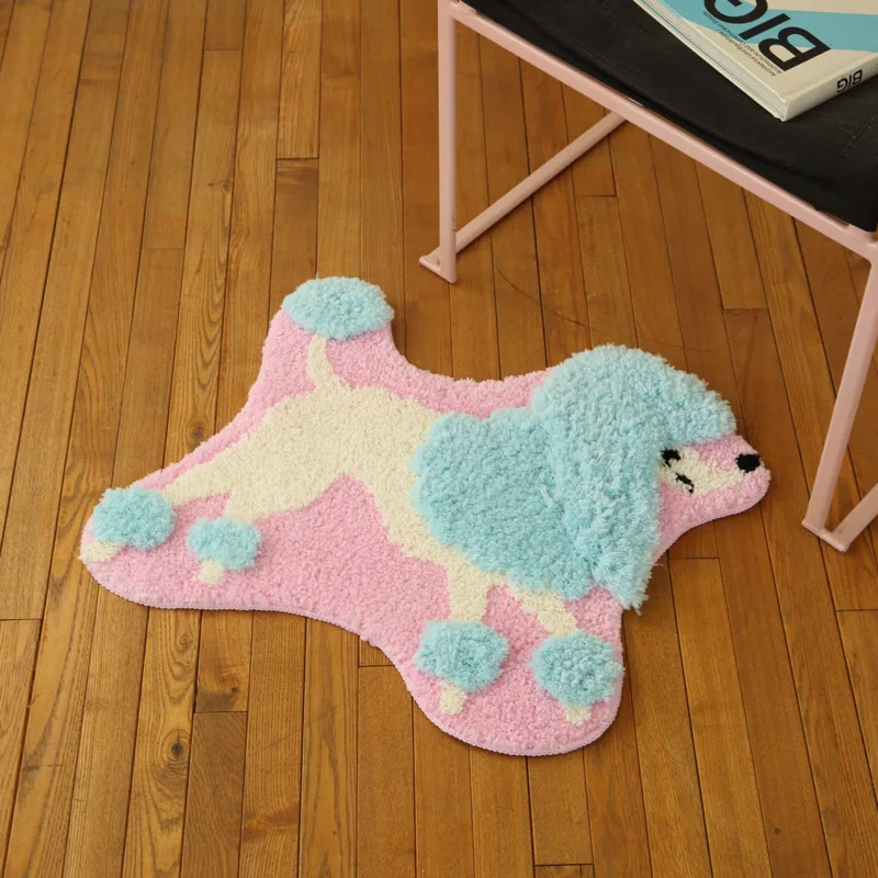 Cute Dog Shaped Plush Rug, Absorbent Non Slip Bathroom Mat, Soft Fluffy Bedroom Carpet Kids, Room Floor Decor Gift Pink, Blue