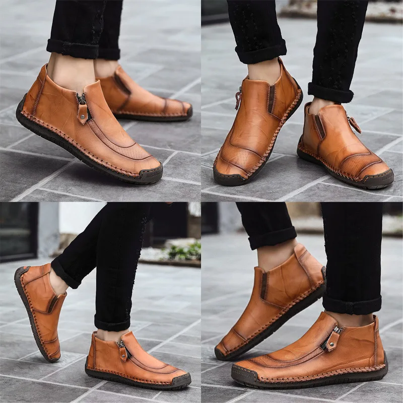 New autumn boots for men, casual high-top shoes, Korean-style fashionable loafers, men's soft-soled versatile leather shoes