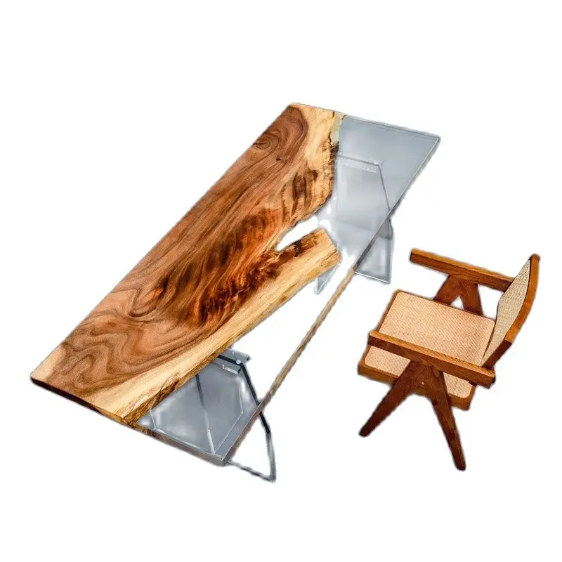 

Art epoxy resin river table solid wood log board wave tea table creative tea table restaurant furniture customization